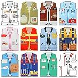 Janmercy 12 Pcs Kids Community Helpers Costumes Preschool Dress Vest Career Cosplay Cloth Toddler Occupation Pretend Role Play for Kids Dramatic Play Toys