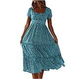 Chiffon Dresses for Women 2025 Summer Casual Short Sleeve Boho Dress Wrap V-Neck Smocked Floral Print Midi Dress
