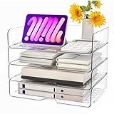 Paper Organizer Letter Tray, 4 Pack Acrylic Stackable Desk File Organizer,Clear Office Organizer for File Paper, Ipad, Letter, A4 Office File, Books, Notes, Etc