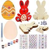 HYOUNINGF Easter Crafts for Kids 15pcs Wooden Bunny Egg Cutouts Arts and Crafts Painting Kits Perfect for Boys & Girls Aged 4-12 Ideal Easter Basket Stuffers & Spring Party Favors