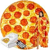 Zulay Giant Double Sided Pepperoni Pizza with Gift Gift Packaging - Novelty Blanket for Adults & Kids - Soft Flannel Round Pepperoni Blanket for Indoors, Outdoors, Travel, Home, 285 GSM - 71 Inches