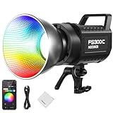 NEEWER 300W RGB LED Video Light APP/2.4G Control, 17 Effects 2500-7500K 36000lx COB Continuous Output Lighting with Cleaning Cloth, CRI95+ Bowens Mount for Studio Photography Video Recording, FS300C