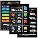 10 Rules for classroom Computer Science Classroom Poster Set of 3, Stem Technology Education Chart, Keyboard Coding Computer Lab Wall Art For Kids Class, Digital Keyboarding Posters