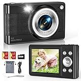 Upgrade Digital Camera, 56MP FHD 1080P Camera for Kids with 16x Zoom Anti Shake, Kid Camera with 32GB TF Card, Two Batteries, Lanyard, Compact Small for Kids Boys Girls（Black）