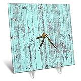 3dRose 6x6 Desk Clock - Image of Pretty Aqua Weathered Wood Lens Art by Florene - Trendy Textures