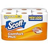 Scott ComfortPlus Toilet Paper, 12 Double Rolls, 231 Sheets per Roll, Septic-Safe, 1-Ply Toilet Tissue