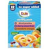 Dole Diced Peaches, Mandarin Oranges, and Cherry Mixed Fruit with No Sugar Added Variety Pack - Dole Fruit Bowls Snacks - 4 oz Bowls - 12 Pack