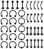 MONAZEO 16G Lip Rings Surgical Steel Jewelry Labret Monroe Barbell Daith Tragus Helix Piercing Septum Nose Ring Eyebrow Body Jewelry for Women Men(Black)