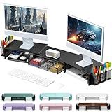 gianotter Dual Monitor Stand Riser, Desk Organizer With Drawer and 2 Pen Holders, Computer Monitor Stand, Desk Shelf for Top of Desk, Balck