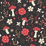 VaryStyle Mushroom Wallpaper Black/Red Moody Floral Peel and Stick Wallpaper Dark Floral Contact Paper for Cabinet Shelves Decorative Self Adhesive Removable Vinyl Roll for Bedroom Bathroom 17.7"x118"