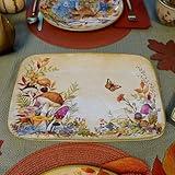 Woodland Critters 14" x 10" Rectangular Ceramic Serving Platter – Fall Mushroom & Butterfly Harvest Tray – Perfect for Autumn Appetizers, Holiday Sides, Thanksgiving or Cottagecore Decor