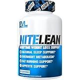 Evlution Nutrition Night Time Fat Burner Support - Overnight Sleep and Weight Loss Support Pills with Thermogenic Green Tea and White Kidney Bean Extract - Diet Pills That May Help Stubborn Fat Loss