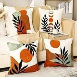 Mixweer 4 Pcs Boho Pillow Covers Set, 18 x 18 Inch Boho Embroidered Square Throw Pillow Cushion Cover for Couch Sofa Bed Bohemian Home Decor