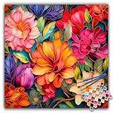 Paint by Numbers Kit for Adults Beginner, Flowers Acrylic Adult Paint by Number Kits on Canvas, Flowers Watercolor Oil Number Painting for Adults, Perfect for Home Decor Gift 16"x16"