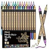 Metallic Marker Pens, 30 Colors Dual Tip Acrylic Paint Pens for Black Paper, Scrapbooking, Photo Album, Rock Painting, Paint Marker for DIY Arts & Crafts, Glass, Wood, Card Making, Scrapbook Supplies