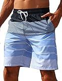 ELETOP Men's Swim Trunks Quick Dry Bathing Suit Swimming Board Shorts Mesh Lining Beach Swimwear Stripe Blue M