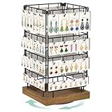 EsLuker.ly Rotating Earring Display Holder Stand for Vendors Events Selling, Large Capacity 64 Hooks Jewelry Rack with Wooden Base for Earring Card Sales, Enhances Retail Display Visibility