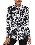 Misyula Style Women's Golf Shirts Loose Fit,Quarter Zip Long Sleeve Tennis Shirt Quick Dry Sun Protection Athletic Workout Tops Casual Wear,Geometry-Black-Grey,L