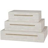 Elegant Set of 3 Ivory Shagreen Decorative Boxes with Velvet Lining and Golden Handles - Versatile Home Decor and Jewelry Organizer