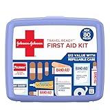 Band-Aid Travel Ready Portable Emergency First Aid Kit for Minor Wound Care with Assorted Adhesive Bandages, Gauze Pads & More, Ideal for Travel, Car & On-The-Go, 80 pc