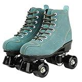 XUDREZ Cowhide Roller Skates for Women and Men High-Top Shoes Double-Row Design,Adjustable Classic Premium Roller Skates (Blue,8.5)