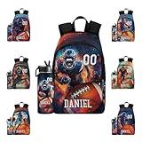 Enjoyyjl Personalized Sport Rugby Football Basketball Backpack with Water Bottle for Boys Kids, Waterproof Elementary Customize Book Bag with Adjustable Shoulder Straps for School Travel