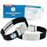 Sport Medical Alert Bracelet for Men & Women – Customizable, Personalized Engraving with Emergency Identification Card, Complimentary Access to PHR (Personal Health Record) – Black