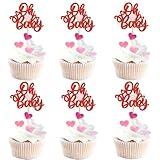 Ercadio 24 Pack Valentine's Day Oh Baby Cupcake Toppers and Picks Red Glitter for Wedding and Bridal Shower Party Cake Decors