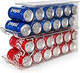 Soda Can Organizer with Lids, Stackable Soda Can Dispenser for Refrigerator, Clear Can Holder Organization and Storage Bins for Fridge, Kitchen, Countertop, Drink Pantry Organizers, Holds 12 Cans Each