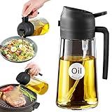 YRRAMATE 16oz/470ml Glass Olive Oil Sprayer for Cooking with Stickers, 2 in 1 Oil Dispenser for Kitchen Gadgets, Food Grade Premium Spray Bottle with Portion Control for Salad, Frying, BBQ (Black)
