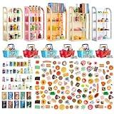 164pcs Miniature Supermarket Shelves Furniture Model 4 Layers Shelf Display Rack Doll House Accessory Storage Bookshelf Accessories Mini Locker Decor Food Drink Bottle Toy Cosplay Game Party