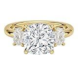 3 CT Cushion Moissanite Band Ring for Women 925 Sterling Silver and Solid Gold D Color VVS1 Clarity 3 Stone Promise Rings for Her Trending Valentine gifts for her
