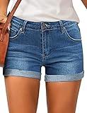 LookbookStore Denim Jean Shorts for Women Summer High Waisted Rolled Hem Cuffed Classic Boyfriend Denim Jean Shorts Star Sapphire Blue Size M