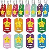 Dansydaisy 32 Pcs Student Incentives Acrylic Star Student Tags with Chains Recognition Tag Education Awards Prizes Bulk for School Classroom Reward Teacher Supplies, 8 Styles