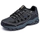 Skechers Men's Afterburn M. Fit Fashion Sneakers – Leather Upper, Memory Foam Insole, Rubber Outsole, Black/Charcoal, 10.5 X-Wide