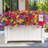 Alupssuc 24 Bundles Artificial Flowers for Outdoors Decoration, UV Resistant Silk Violet Faux Colorful Violet Eucalyptus Spring Fake Plants for Outside Indoor Yard Home Patio Porch Decor, Mix 4 Colors