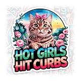 Hot Girls Hit Curbs Sticker Meme for GenZ Ladies DriverWaterproof Vinyl Bumper Sticker for Water Bottle Hard Hat Helmet Car Laptop