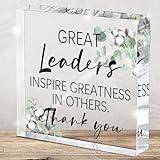 Bosses Day Gifts for Women, Great Leaders Inspire Greatness In Others - Best Leader Gift - Thank You Gifts for Leader Mentor Boss - Square Acrylic Desk Plaque Sign for Home Office Desk