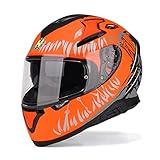 HAX Full Face Motorcycle DOT Approved Helmet with Dual Rear Wing and Pinlock Ready - Lightweight and Durable Motorbike Street Bike Helmet for Adults (Impulse Devour Orange,L)