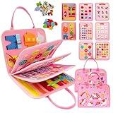 MAJAVI Busy Board Montessori Toys for 1 2 3 4 Year Old, Busy Book Sensory Toy for Toddlers Learning Fine Motor Skills, Educational Activities Airplane Car Travel Toy for Baby Boys Girls, Pink