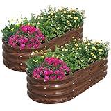 SnugNiture Galvanized Raised Garden Bed Outdoor, 2 Pcs 4x2x1ft Oval Metal Planter Box for Planting Plants Vegetables, Brown