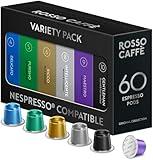 ROSSO CAFFÈ 60 Espresso Coffee Pods for Nespresso Original Machines - Premium Capsule Sampler Variety Pack 6 Flavors, Rich Breakfast to Intense Roasts