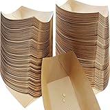 MotBach 120 Pcs Brown Kraft Paper Disposable Recyclable Eco-Friendly Food Serving Boats Take Out Food Trays Party Supplies for Tacos, Nachos, Crawfish, French Fries