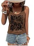 Boho Floral Tops for Women Summer Beach Vacation Tank Tops Ladies Vintage Boho Graphic Tank Tops Workout Racerback Outfits(X-Large,Floral Brown 4)