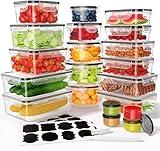 KEMETHY 40 Pcs Food Storage Containers with Lids Airtight (20 Containers & 20 Lids), Plastic Meal Prep Container for Pantry & Kitchen Organization, BPA-Free, Leak-Proof with Labels & Marker Pen