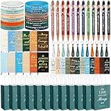 Zhanmai 72 Pcs Christian Gifts Set Bulk Bible Verse Paper Bags Religious Ballpoint Pens Christian Notebook and Bookmark Inspirational Bracelet Keychain for Men Dad Pastor Church Gifts