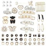 zgiraloca Charms for Socks Shoes,60pcs Bling Brooches and Safety Pins for Women,Pearl Charm Brooch Sock Shoe Pin Making Gold Jewelry Accessories (Gold)