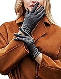 YISEVEN Women's Wool Lined Winter Genuine Leather Gloves Touchscreen Three Points Driving Elegant Dress Sheepskin Warm Fur Lining for Cold Weather Accessories New Year Gifts, Black XXL/8.5"