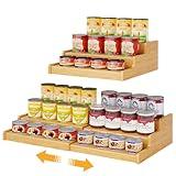 Expandable Bamboo Can Rack Organizer for Pantry, 3-Tier Adjustable Can Storage Holder, Soda Can Organizer Holds Up to 24 Cans, Canned goods Storage Display for Pantry, Cabinet, Kitchen Countertop