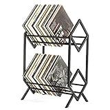RUILALIFE 2-Tier-Vinyl-Record-Storage-Holder With Dividers, 200 LPs Albums Storage Rack Shelf, Steel Music Records Display Shelf Organizer For Book, Magazine, Files,Matte Black